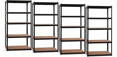 Stagecaptain Heavyrack HR-175 BK Ensemble de 4 Étagères Rangement - Charge Lourde à 5 étages de 175 kg - 875 kg Max - Meuble de Garage Atelier en Acier et...
