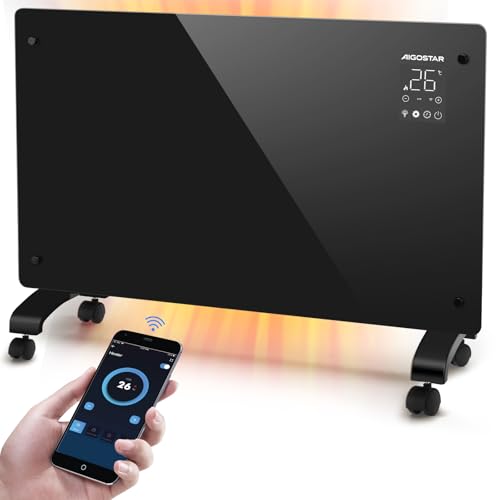 Aigostar Helen Smart - Convecteur électrique à panneau de verre ultra fin, 1000/2000W. Connexion Wi-Fi, Alexa, minuterie 24h, 3 modes, écran tactile LED....