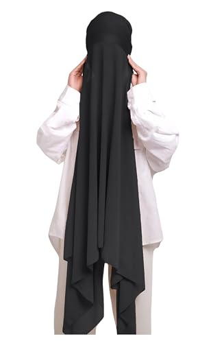Lina & Lily Muslim Chiffon Instant Hijab Head Scarf with Matching Tie Back Jersey Undercap (Black)