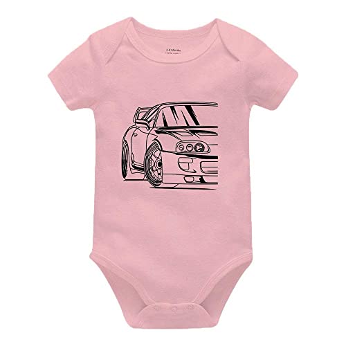 Image of Pengshiliu Beautiful car Newborn Baby Romper Bodysuit Short Sleeve Onesie Pink