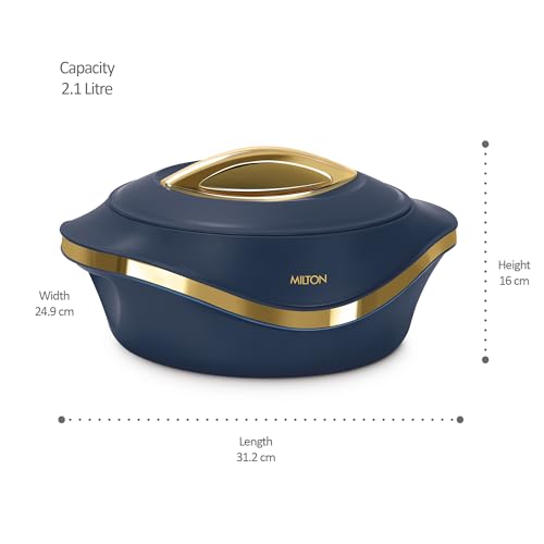 Image of MILTON Pearl 2500 Inner Stainless Steel Casserole, 2.1 litres, Blue | BPA Free | Food Grade | Easy to Carry | Easy to Store | Chapati | Roti | Curd Maker