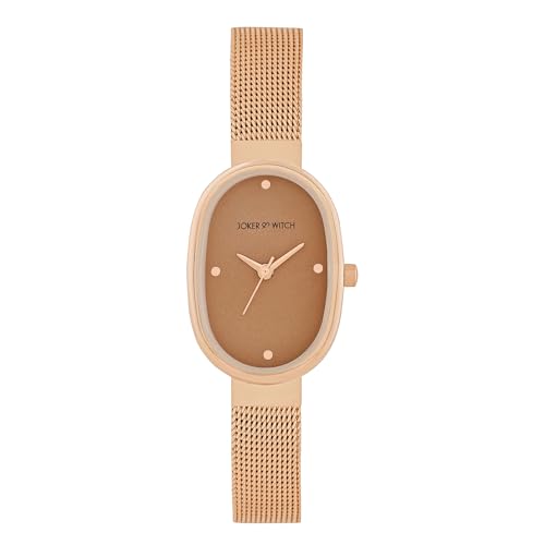 Image of Joker & Witch Enola Brown Small Oval Dial Rose Gold Mesh Strap Women's Watch