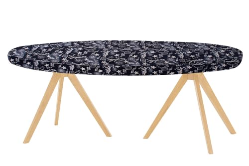 Image of The Furnishing Tree Elastic Oval Dining Table Cover WxL 36x52 in Inches Polyester Self Pattern Blue