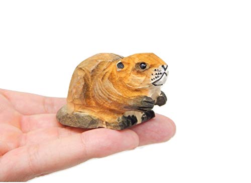 Selsela Hand-Carved Beaver Figurine - Miniature Wooden Forest Animal Statue, Castor Woodland Critter Small Anima, Rustic Handmade Carved Home Decor Folk Ornament and Collectible