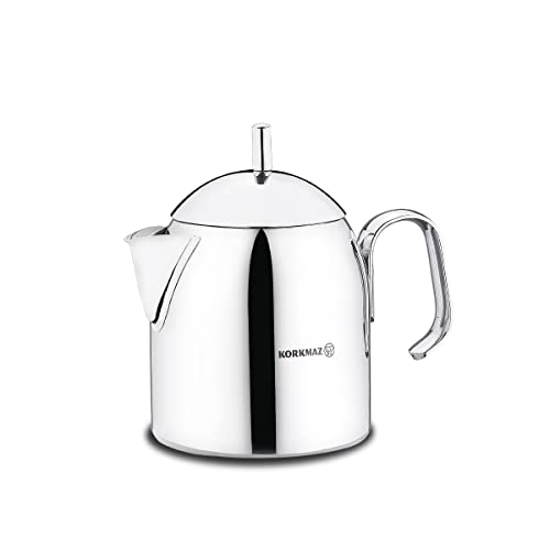 Korkmaz A282 - Teiera turca per piano cottura, in acciaio inox 18/10, con manici in metallo, bollitore da 700 ml