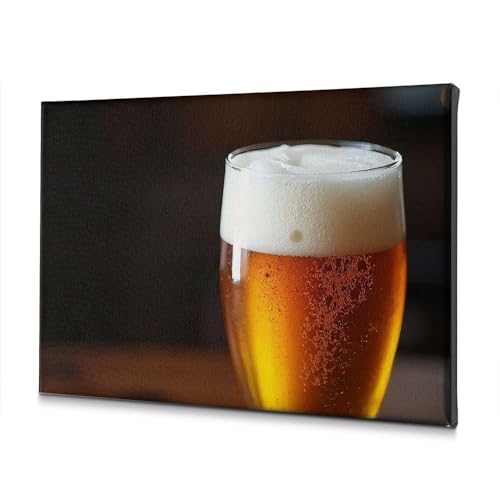 Tableau décoration Pâques sur toile avec verre de bière, grand format 30x40 cm pour mur cuisine