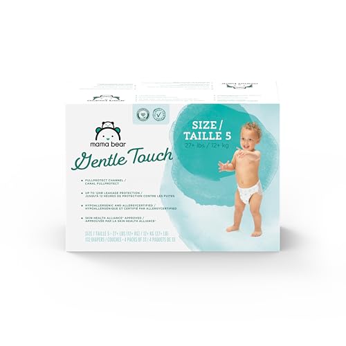 Amazon Brand - Mama Bear Gentle Touch Diapers, Size 5, 132 Count (4 packs of 33)