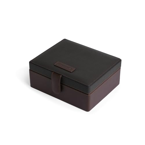 Image of Just In Time Six Slot PU Leather Watch Box Organizer for Men & Women - Brown Watch Case