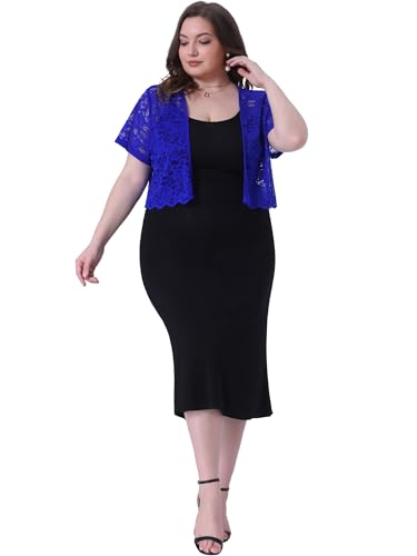 Image of Agnes Orinda Plus Size Bolero Shrugs for Women Lightweight Open Front Short Sleeve Cropped Lace Cardigan