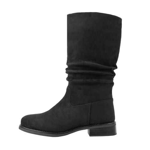 Shoe'N Tale Slouchy Mid Calf Flat Boots for Women Pull On Round Toe Side Zip Fall and Winter Fashion Comfortable Boots3