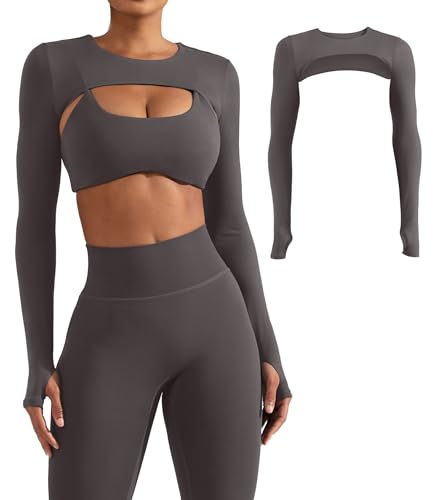 Image of YEOREO Women Crop Top Long Sleeve Bolero Open Front Workout Cropped Shirts Sports Shrug