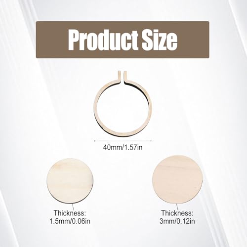 Image of Mini Wood Embroidery Hoop Display Frame - Round Hoop for DIY Embroidery Necklace Pendant and Keychain (25Pcs 40mm)
