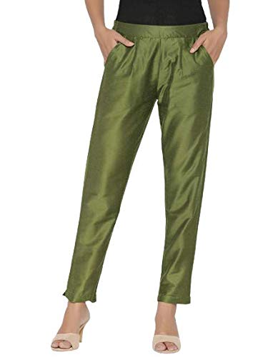 Women Green Slim Fit Solid Trousers