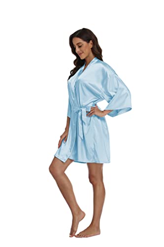 GOODSALEOK Women's Satin Robe Short Kimono for Bride & Bridesmaid with Silver Rhinestones, Wedding Party Robes