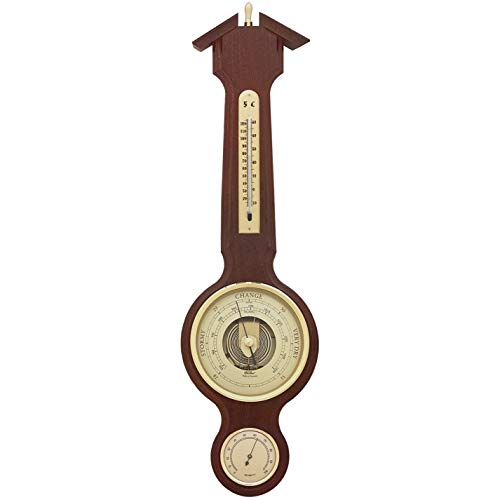 Fischer Sheraton Weather Station, Thermometer, Barometer & Hygrometer 555 x 165 mm, 4673-22 °C+°F (Mahogany)