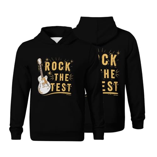 Kids Cool Guitar Test Day Rock The Test Boys Girls Lightweight Kangaroo Pocket Fleece Hoodies