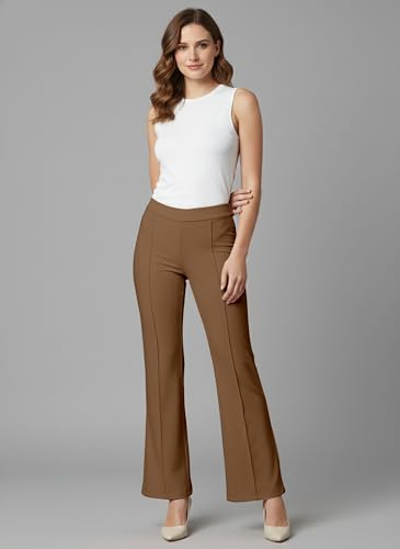 Image of Mehrang Cotton Blend Bootcut Parallel Trouser Pants for Women Regular Fit, Bellbottom Straight Pants for Womens