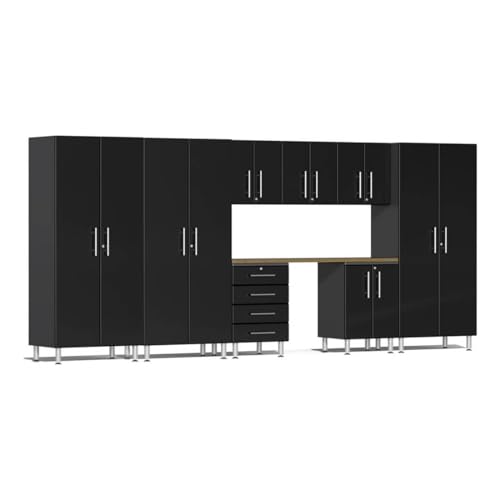 Ulti-MATE UG26092B 9-Piece Cabinet Kit with Bamboo Worktop in Midnight Black Metallic, Onesize, Black, Grey