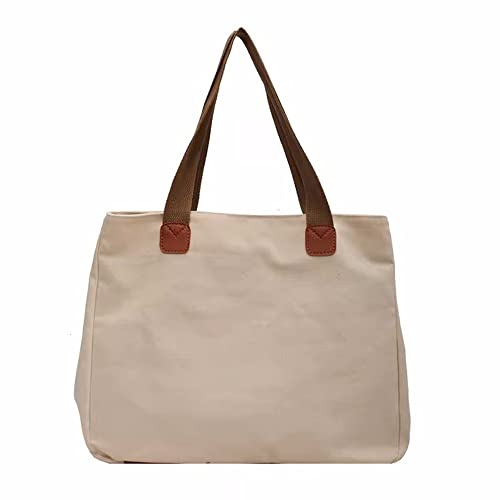 ANNI RIEL Bolsa Feminina Extra Grande de Lona, Leve, Casual, Bolsa de Ombro de Lona, Bolsa para Axilas, Branco, 35 cm x 9 cm x 27 cm