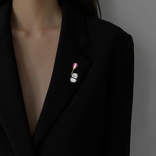 Cute Panda Brooch Pin For Women Teen Girls Pink Cubic Zirconia Balloon Lovely Enamel Animal Bear Lapel Pins Badges Elegant Dress Accessories Boutonniere Corsage for Hat Bag Suit Tie Chic Ornament3