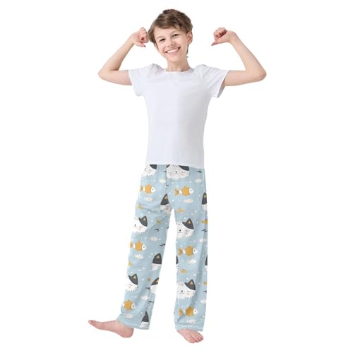 Cute Cat with Fish Pajamas Bottoms with Pockets Comfy Pjs Sleepwear Elastic Waistband Pajamas Pants Lounge Pants2