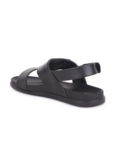 Image of Liberty Healers DANVER-E Sandal for Men, Black - Stylish Casual Formal Look Men's Sandals - Comfortable Leather Look Gents Chappal, Lightweight, Durable Footwear for Office, Travel, Indoor,Outdoor Use