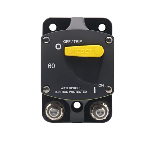 Image of 60A Amp Circuit Breaker Switchable | UL Certified | Manual Reset Overload Protection, for Automotive RV Car Marine Trolling Motor 12V-48V DC, IP66 Waterproof, Surface Mount