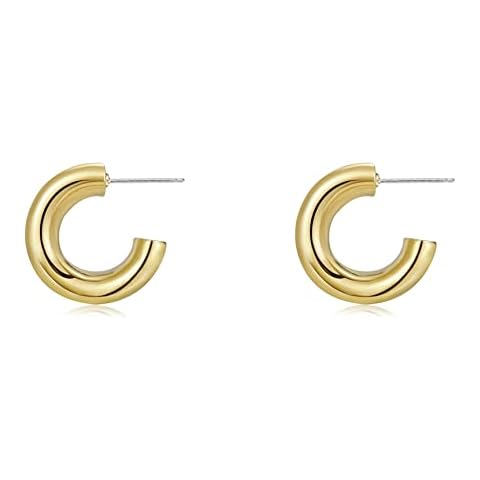 CONRAN KREMIX Small Thick Gold Chunky Hoop Earrings For Women Lightweight Open Hollow Hoops 20MM Cover