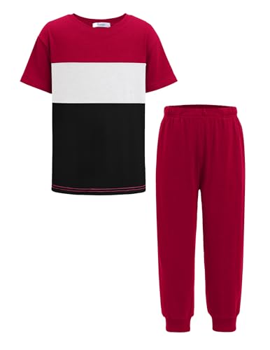 Image of Arshiner Boy's Pants Set - 2 Piece ColorBlock Short Sleeve T-Shirt and Active Pants - Casual Clothing Outfits 5-12 Years