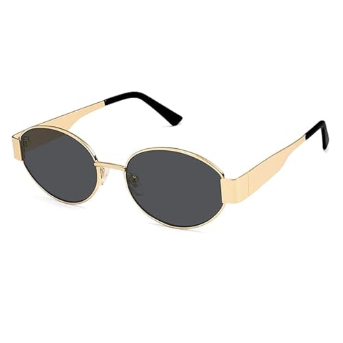 Retro Oval Sunglasses for Women Men Trendy Designer Sun Glasses Classic Metal Frame Shades 90s Gold Glasses
