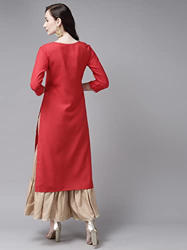 Image of INDO ERA Women's Polyester Straight Fit Solid Calf Length Straight Kurta(KT9RD3933)