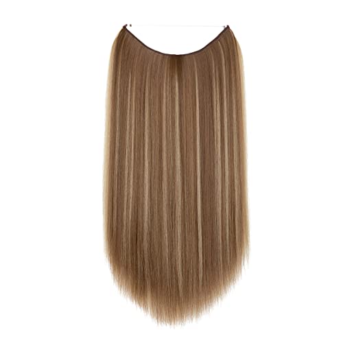 Image of SARLA 22 inch Synthetic Straight Halo Hair Extension Natural Invisible Wire Flip Hairpieces No Clip No Glue No Tape Size Can Be Adjusted M02(#10H24B)