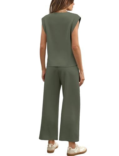 Image of SAMPEEL Two Piece Sets for Women Casual Travel Vacation Outfits Summer Wide Leg Crop Pants Lounge Sets
