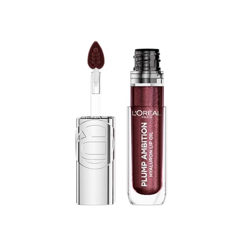 L'Oreal Paris Plump Ambition Hyaluron Lip Oil Shimmer, 24 HR Lip Gloss with Hyaluronic Acid, Volumizing Formula with Glass-Like Shine, Ruby Lights, 0.16 fl oz