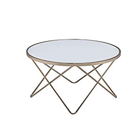 Benjara, White and Gold Benzara Metal Coffee Table with Frosted Glass