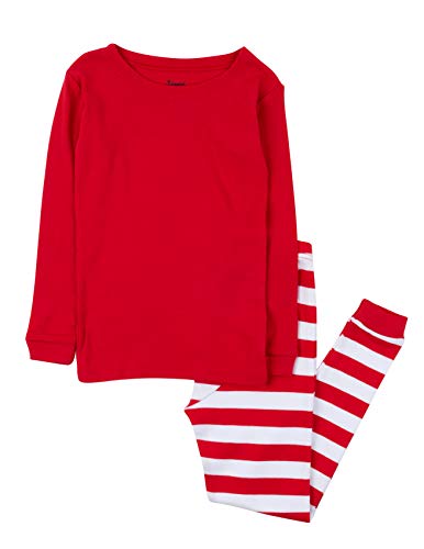 Leveret Kids & Toddler Boys Pajamas Christmas 2 Piece Pjs Set 100% Cotton (Size 3 Toddler, Red Top & Striped)
