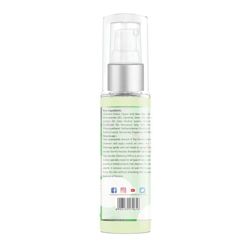 Image of Top Secret Moisturizing Cleansing Milk | Enriched with Green Tea Extract | Gentle Soft Deep Pore Cleanser | Sulphate and Paraben Free | Makeup Remover | For All Skin Types | 100 ml