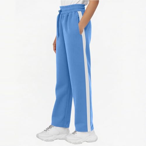 Girl's High Waisted Sweatpants Straight Wide Leg Pants Side Color Block Elastic High Waisted Trousers with Pockets2