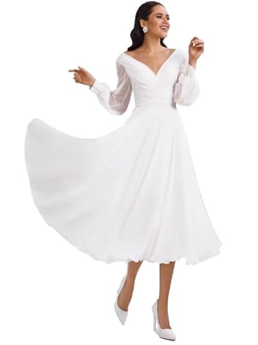 Off Shoulder Wedding Dresses for Bride Tea Length Bridal Gown for Wedding