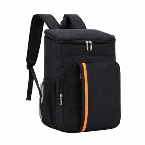 Mochila Térmica Cooler GRANDE, Preta com Detalhes Laranja, Compartimento Isolado, Bolsos Laterais em Mesh, Ideal para Praia, Camping e Churrascos. Impermeável!