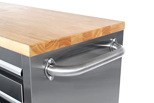 Edelstahl Werkstattwagen Werkzeugwagen rollbar 15 Schubladen Holzplatte – Bild 5