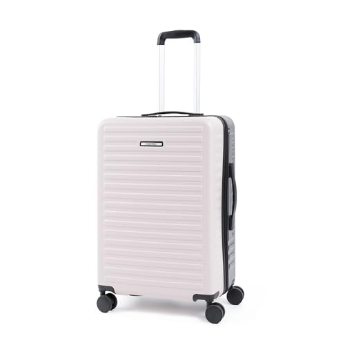Image of Assembly Medium Check-in Suitcase with 8 Spinner Wheels & 3 Packing Cubes, Durable Polycarbonate Hard Shell Trolley Bag for Vacations & Business Travel, Ivory-Grey, 24-Inch
