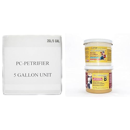 PC Products Wood Repair Bundle, PC-Petrifier Water-Based Wood Hardener, 5 Gallon, Milky White and PC-Woody Wood Repair Epoxy Paste, Two-Part 24 oz, Tan
