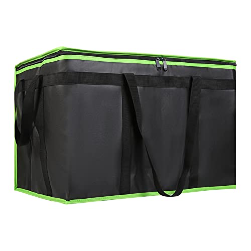 1-Pack Insulated Food Delivery Bag, XXX-Large Commercial Food Warmer for Delivery Drivers, Insulated Reusable Grocery Cooler/Hot Bags, Tote Bag for Shopping/Travel, Black with Green Edge