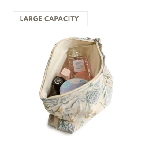 Hydrangea Floral Makeup Bag - Durable & Portable Travel Cosmetic Organizer with Zipper, Embroidered, Toiletry Bag for Women & Girls (Hydrangea Makeup Bag)3