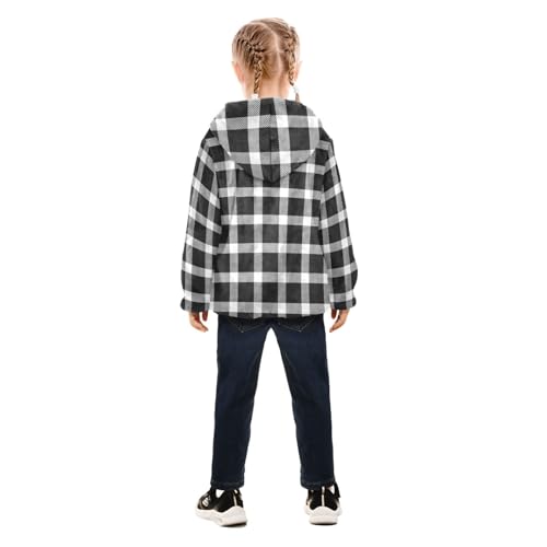 GuoChe Black White Tartan Plaid Girls Sherpa Lined Hoodie4
