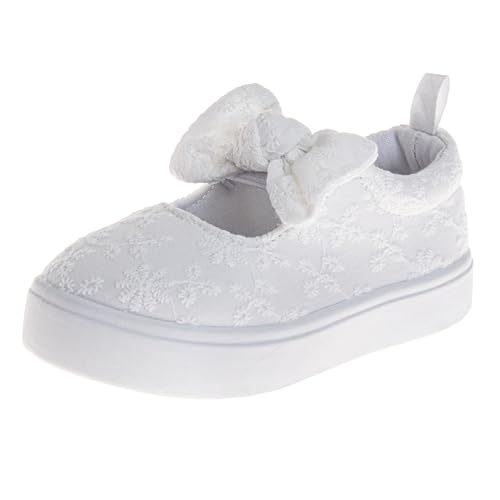 Laura Ashley Toddler Girl Shoes - Slip On Wedding Party Casual School Mary Jane Shoes for Girls - White 6 Toddler