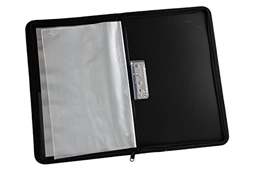 Image of Worldone Zipper Display Book Folder for Documents, with Name Card, Made of 0.8mm Virgin PP Material with 20 Bound Plastic Binder Sleeves, Size FC (fullscap), Black, Set of 1
