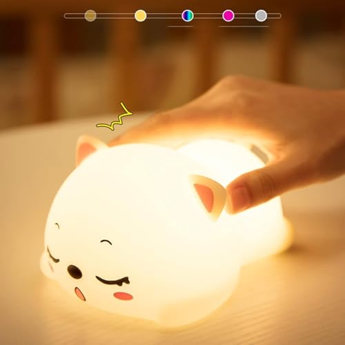Image of Silicon Cat Night Lights for Kids, 7 Color Changing Mode, Rechargeable Lamp, Tap Control with USB Cable Perfect for Baby, Girl, Boys, Children