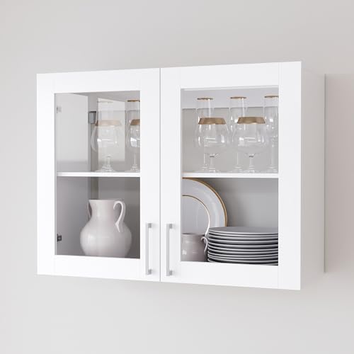 PREMTURE Hängeschrank Weiß mit Glastüren, 80 x 31,5 x 60 cm –...